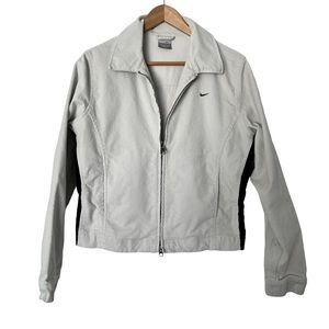 Nike Corduroy Double Zip Front Jacket With Navy Side Panel & Side Pockets